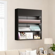 Ktaxon 3-Tier Wall Mount Salon Organizer, Adjustable LED Display Cabinet with USB Touch Control Lighting, Ideal for Barbershops and Nail Salons, Black