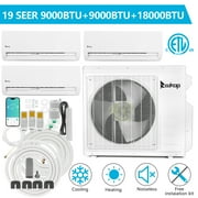 Ktaxon 3 Zone 9000 + 9000 + 18000 BTU WIFI Mini Split AC/Heating System, 19 SEER Tri Zone 27000 BTU Ductless Split Air Conditioner with Pre-Charged Condenser, Heat Pump & 25Ft Line Set, 208-230V