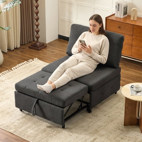 Ktaxon 3-in-1 Convertible Sofa Bed, Multi-Function Folding Chair with Adjustable Recline, Compact Space-Saving Design for Living Room or Bedroom Dark Gray
