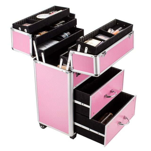 Ktaxon Pro Portable 3 in 1 Rolling Makeup Case with Locks Aluminum