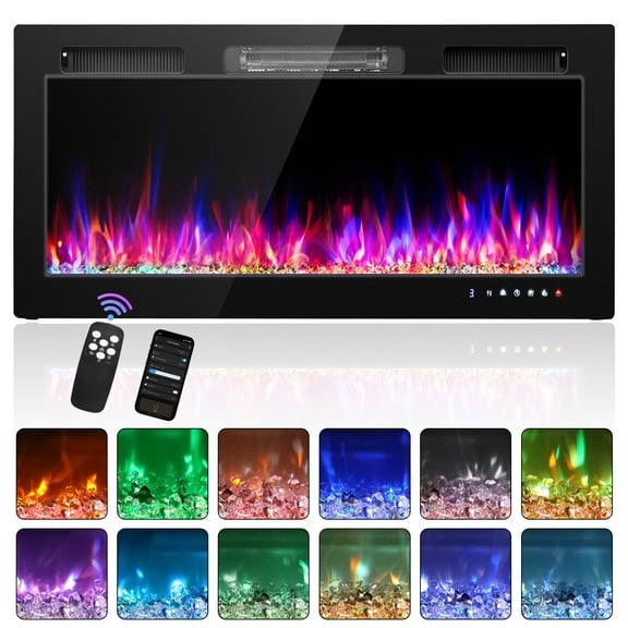 Ktaxon 30" Electric Fireplace, Inserts/Wall Mounted Fireplace Heater with Remote Control, 12 Adjustable Flame Colors, Log & Crystal, 8H Timer for Living Room, Bedroom