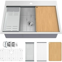 Ktaxon 30 Inch Drop-In Workstation Kitchen Sink, Stainless Steel Deep Single Bowl Utility Sink with Integrated Ledge, Multifunctional Accessories Set, Silver