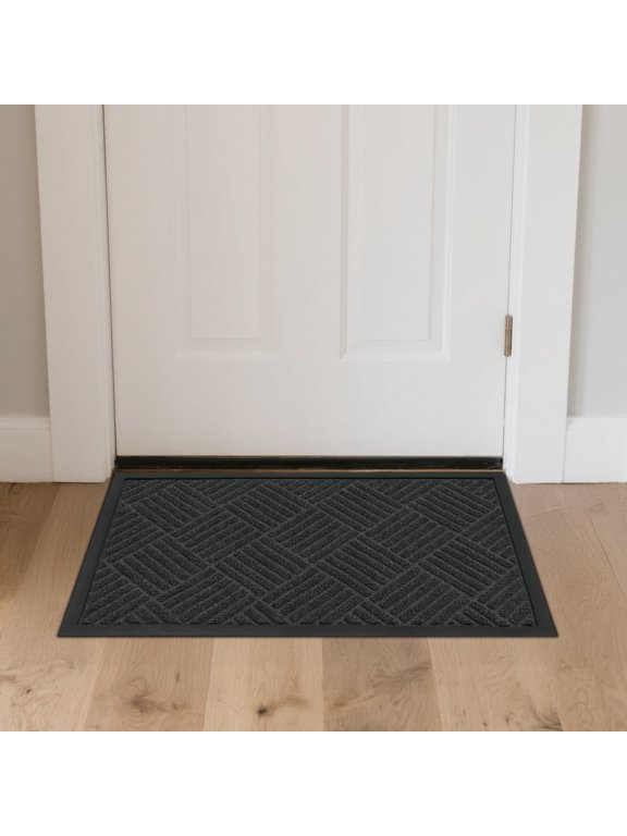 30" x 17" Outdoor Doormat, Low-Profile Non-Slip Entrance Rug, Stain & Fade Resistant, Easy Clean, Grey