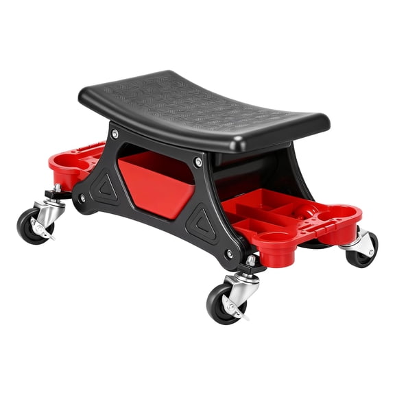 Ktaxon 300 lb Mechanic Stool with Casters, Rolling Creeper Three Slide Out Tool Trays and Storage Drawer for Home Garage, Black and Red