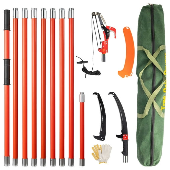 Ktaxon 30ft Manual Pole Saw, Lightweight Tree Trimmer with Steel Blade, Extendable Pruner for Palm Pear Fir Trees, Orange