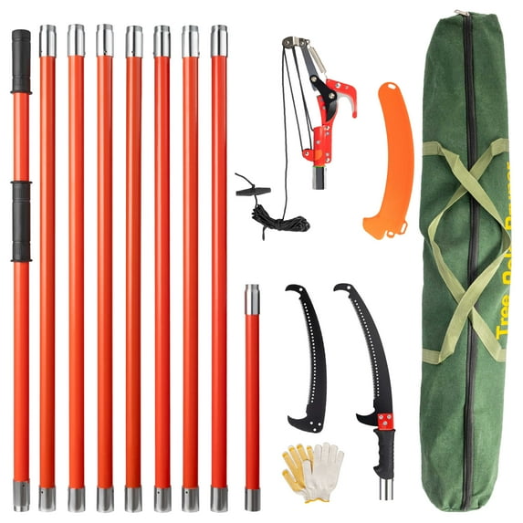 Ktaxon 30ft Manual Pole Saw, Lightweight Tree Trimmer with Steel Blade, Extendable Pruner for Palm Pear Fir Trees, Orange