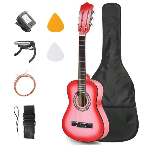 Ktaxon 30in Beginner Round Acoustic Guitar Starter Kit with Bag, Tuner, Extra Strings, Pink