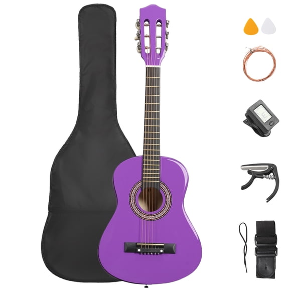 Ktaxon 30in Beginner Round Acoustic Guitar Starter Kit with Bag, Tuner, Extra Strings, Purple