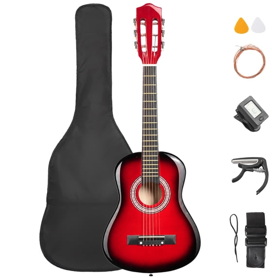 Ktaxon 30in Beginner Round Acoustic Guitar Starter Kit with Bag, Tuner, Extra Strings, Red