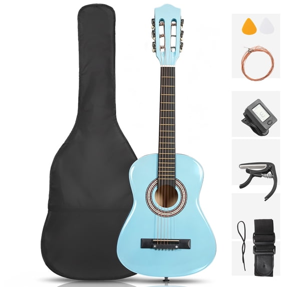 Ktaxon 30in Beginner Round Acoustic Guitar Starter Kit with Bag, Tuner, Extra Strings, Sky Blue