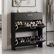 Ktaxon 31.5'' W, Modern Shoe Storage Cabinet with 2 Flip Drawers for Entryway 24 Pairs,Black
