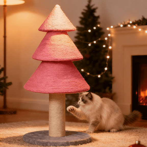 Ktaxon 31.5'' Christmas Tree Cat Scratcher, Large Sisal Scratching Post for Indoor Cats, Pink