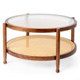 thumbnail image 1 of Ktaxon 31.5in Wood Side Table, Patio Wicker End Table with Double-Layer, Round  Rubber Wood Small Table with Glass Top (Walnut, Large), 1 of 9