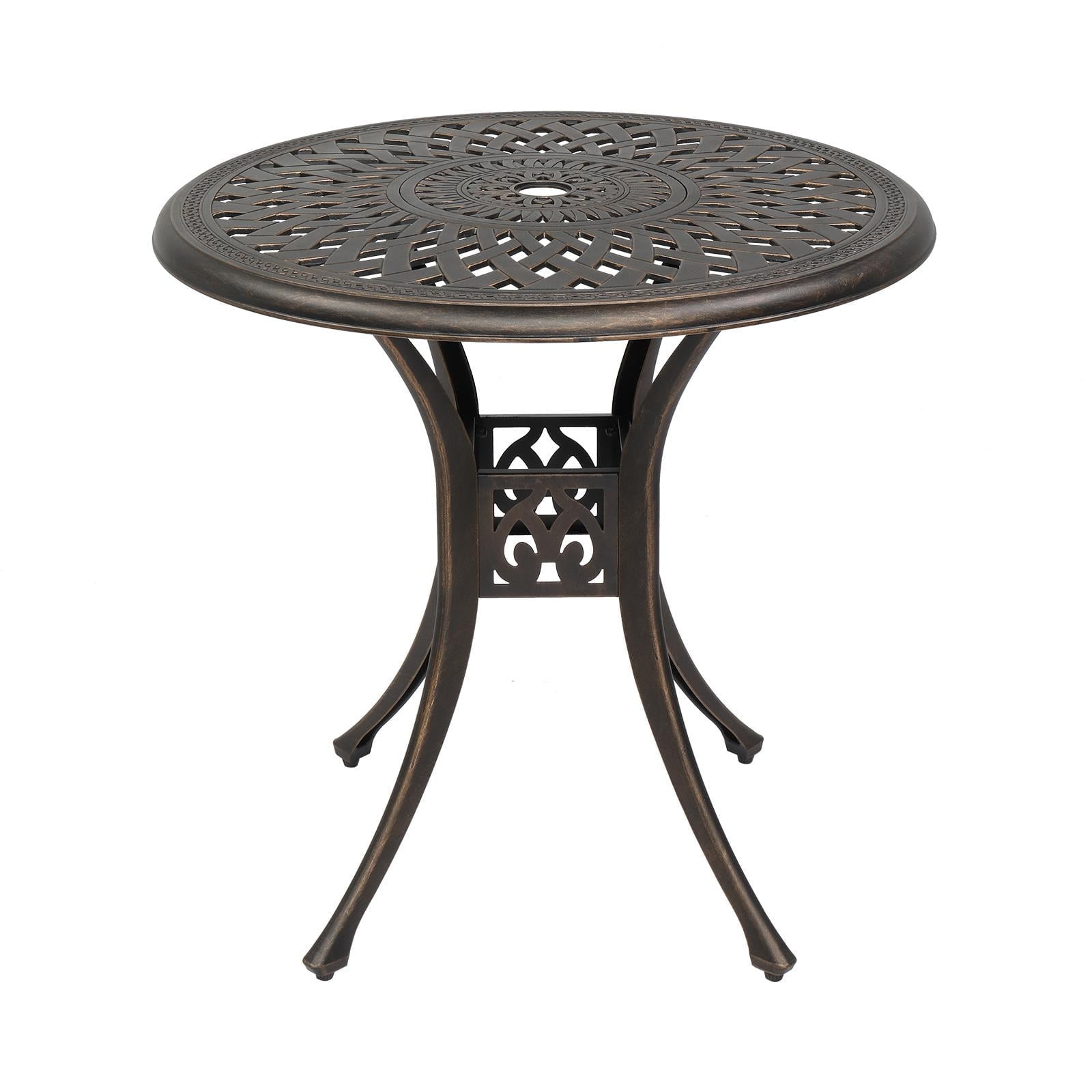 Ktaxon 31in Outdoor Dining Iron Table, Cast Aluminum Round Patio Bistro Table, Bronze