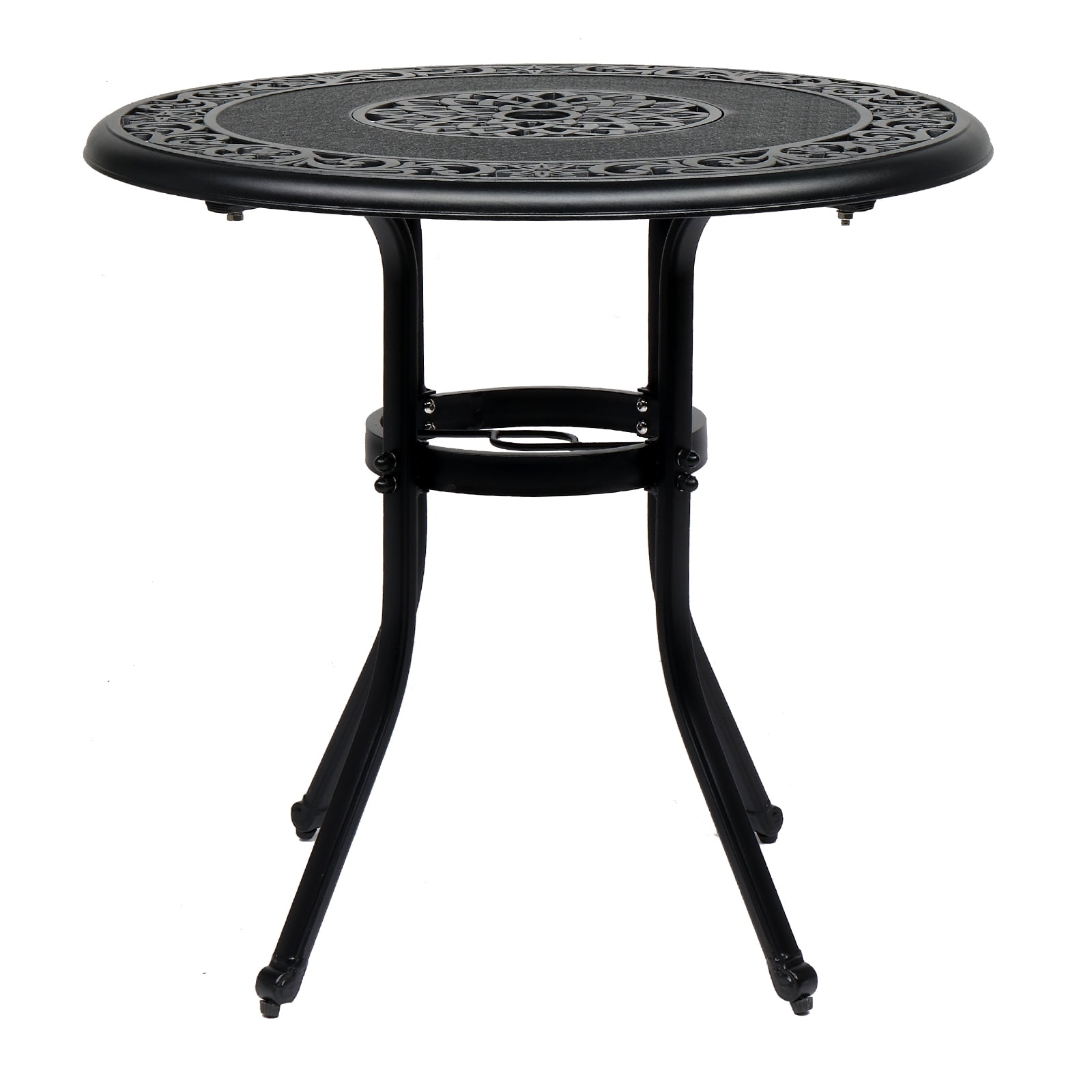 Black Cast Aluminum Round Outdoor Dining Table, 32"