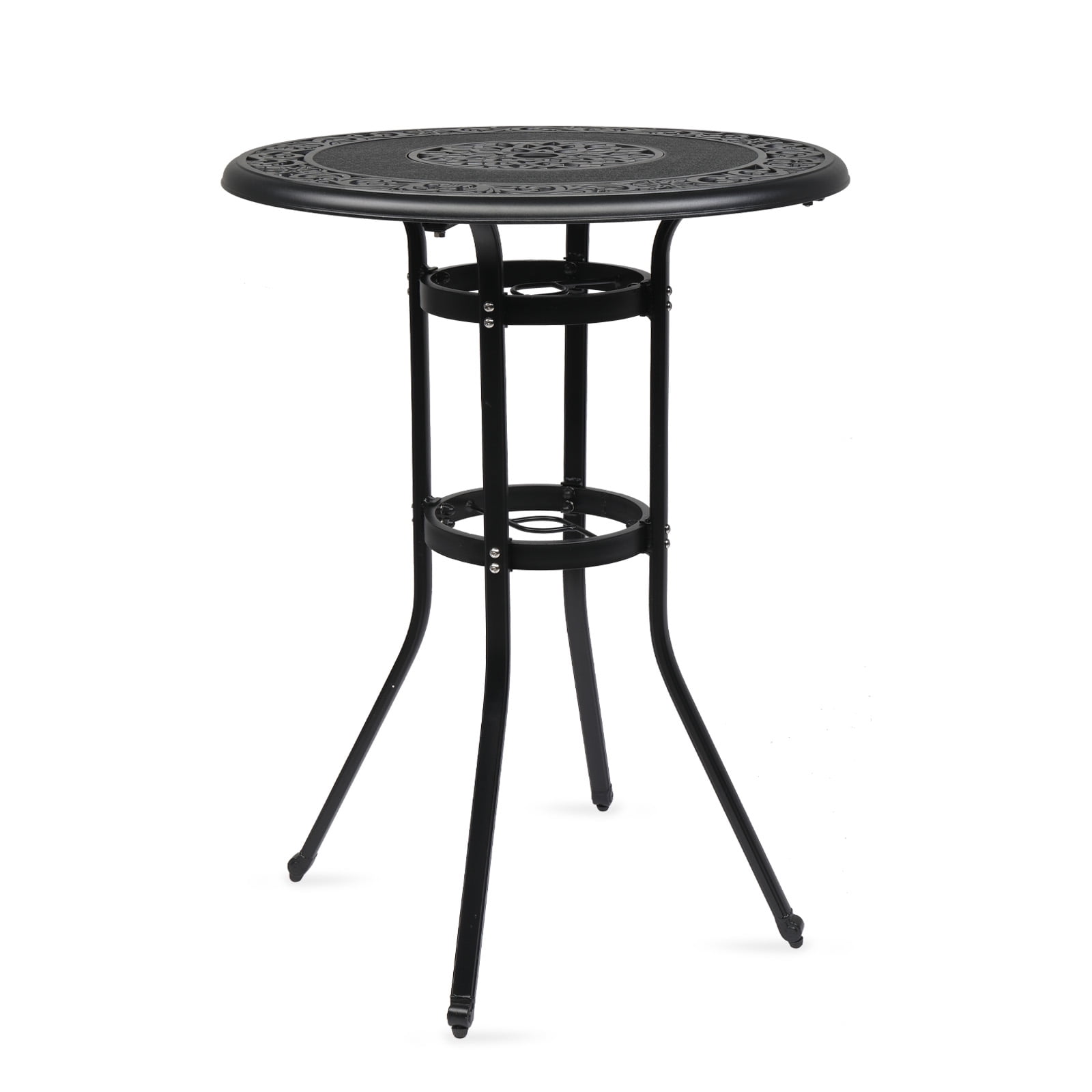 Black Cast Aluminum Round Bar Table for Outdoor Patio, 32"