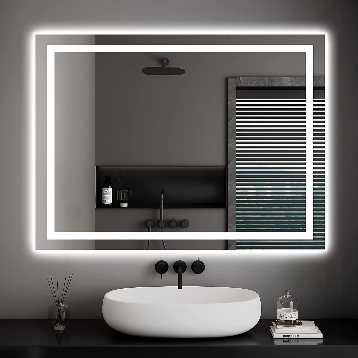 Ktaxon 32"x24" Home LED Lighted Rectangle Bathroom Mirror,Modern Wall Mirror with Dimmable Lights,Wall Mounted Makeup Vanity Mirror Over Cosmetic Bathroom Sink