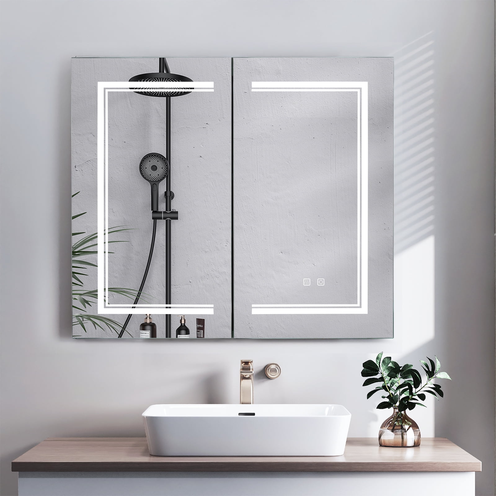 Ktaxon 32"x28" Bathroom LED Mirror Medicine Cabinet with Lights, Wall ...