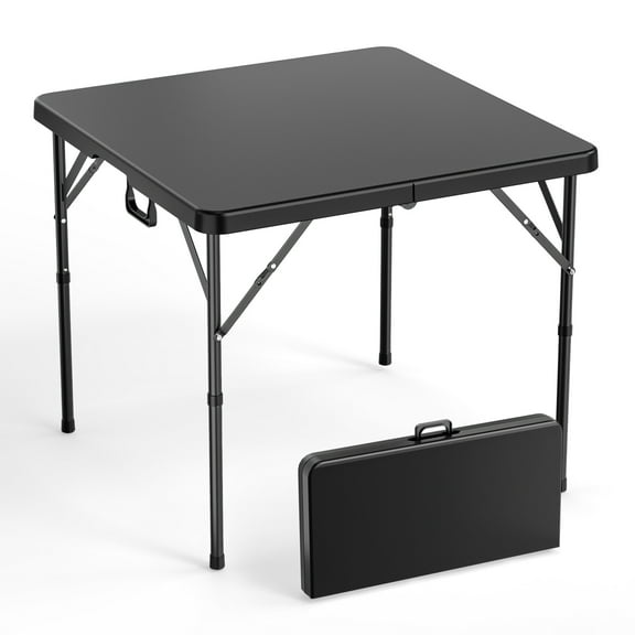 Ktaxon 34in Square Folding Table, Protable Bi-Folding Plastic Table for Indoor Outdoor Kitchen Party Wedding Event, Black