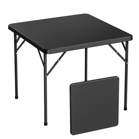 Ktaxon 34in Square Folding Table, Protable Full Table Top Plastic Table with Foldable Legs for Indoor Outdoor Kitchen Party Wedding Event, Black