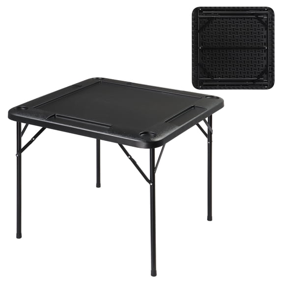 Ktaxon 35" Foldable Mahjong Table w/Cup Holders & Chip Grooves, Square 4 Player Card Game Table for Blackjack, Jigsaw Puzzles Game