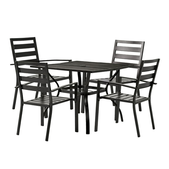 Ktaxon 35 Inch Metal Outdoor Dining Table & 4 Chair Set, Square Patio Furniture with Umbrella Hole for Garden Backyard, Black