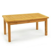 Ktaxon 35in Cedar Wood Outdoor Coffee Table, Rectangular Patio Table with Slatted Top for Garden Balcony, Teak Finish