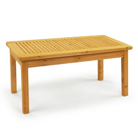 Ktaxon 35in Cedar Wood Outdoor Coffee Table, Rectangular Patio Table with Slatted Top for Garden Balcony, Teak Finish