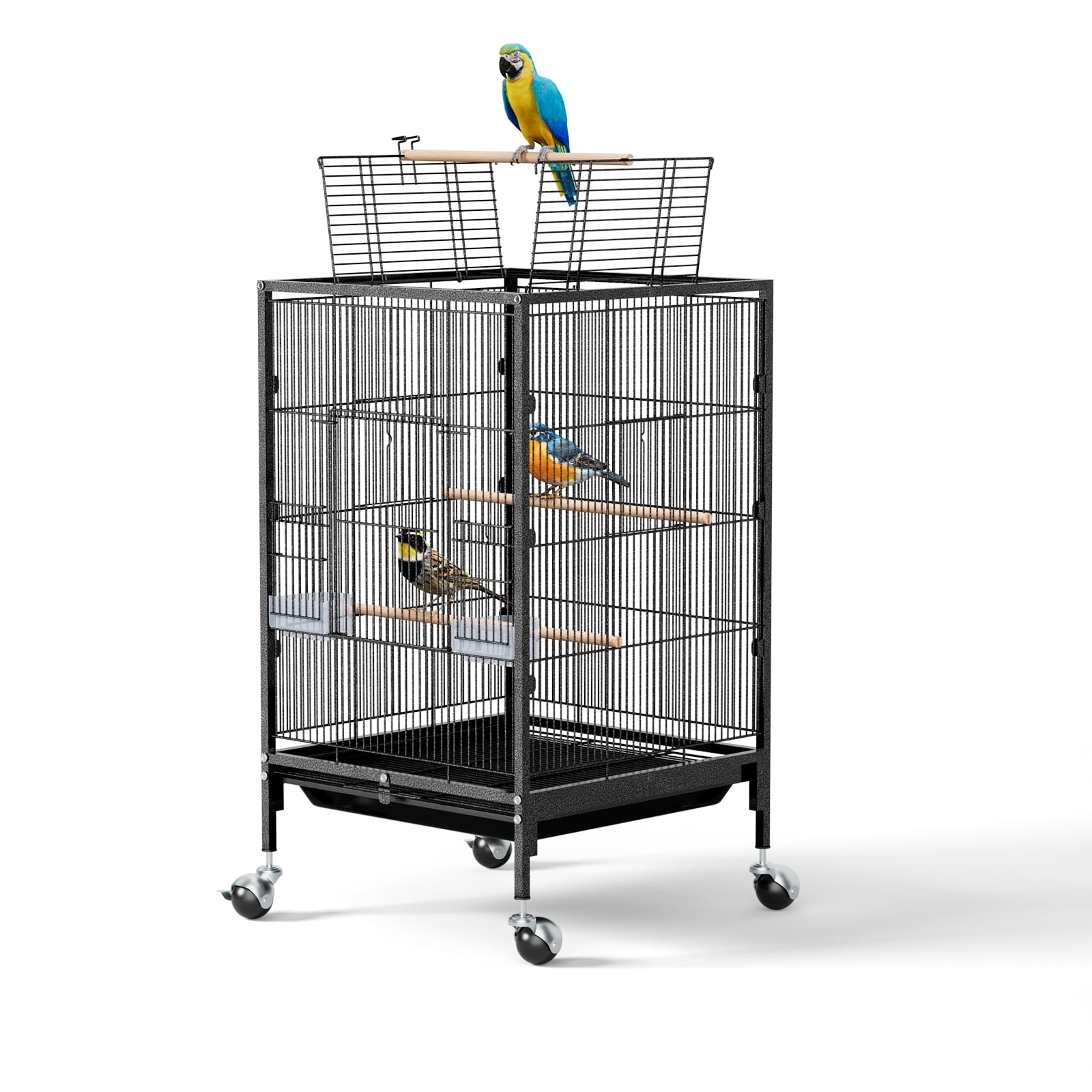 Ktaxon 38.19in Wrought Iron Bird Cage, Open Top Flight Cage with Rolling Stand for Medium Birds