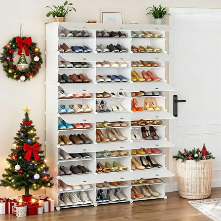 Ktaxon 36 Cubes 72 Pairs 12 Tiers Portable Shoe Rack, Storage Cabinet for Entryway Hallway, White