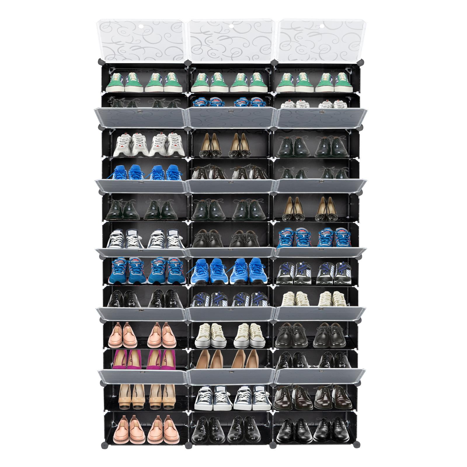 TXT&BAZ 36-Pairs Portable Shoe Rack Double Row with Nonwoven Fabric Cover (7-Tiers Black)