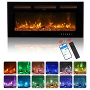 Ktaxon 36" Electric Fireplace, Freestanding/Inserts/Wall Mounted Fireplace Heater with WiFi Remote Control, 12 Adjustable Flame Colors, Log & Crystal, 8H Timer for Living Room, Bedroom