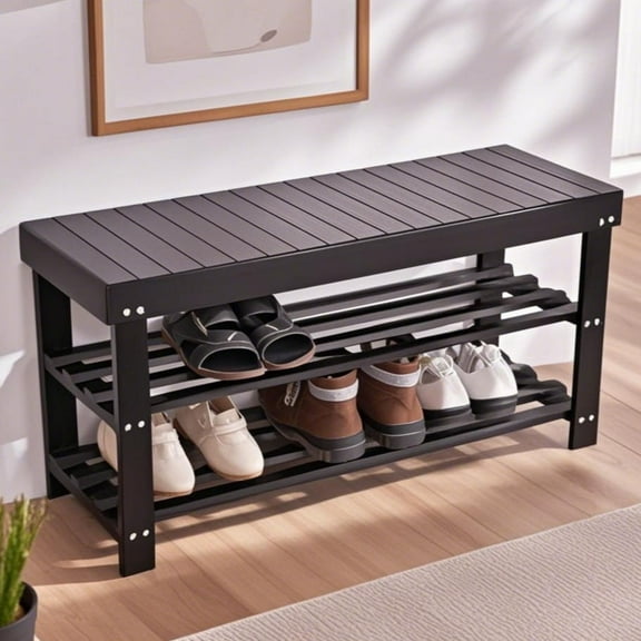Ktaxon 36" Solid Wood Shoe Bench 3-Tier Shoe Storage Rack Organizer for Entryway Hallway Closet Living Room Bathroom, Espresso Finish