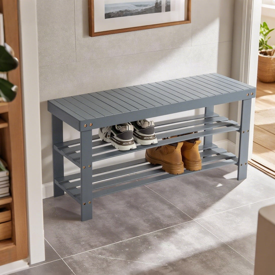 Ktaxon 36" Solid Wood Shoe Bench 3-Tier Shoe Storage Rack Organizer for ...