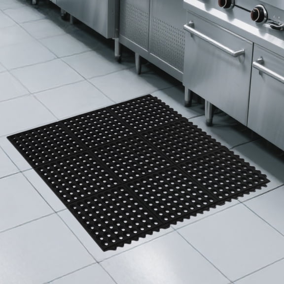 Ktaxon 36" x 36" Rubber Floor Mat with Drainage Holes, Anti-Fatigue Non-Slip Surface for Kitchen & Restaurant, Black