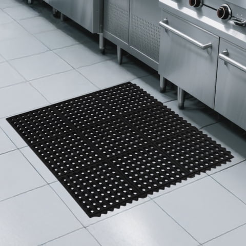 Ktaxon 36" x 36" Rubber Floor Mat with Drainage Holes, Anti-Fatigue Non-Slip Surface for Kitchen & Restaurant, Black