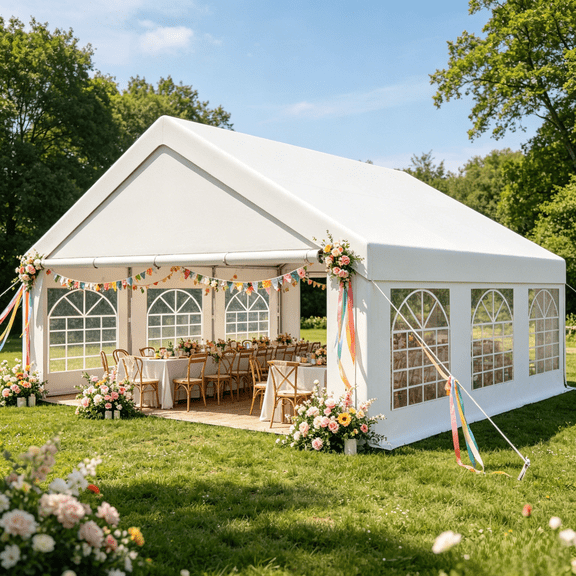 Ktaxon 20x20FT Large Party Tent, Heavy Duty Outdoor Big Canopy Tent with 4 Removable Sidewalls, Patio Assembled Canopy Tent with 2 Roll up Doors & 6 Windows for Parties Wedding Commercial