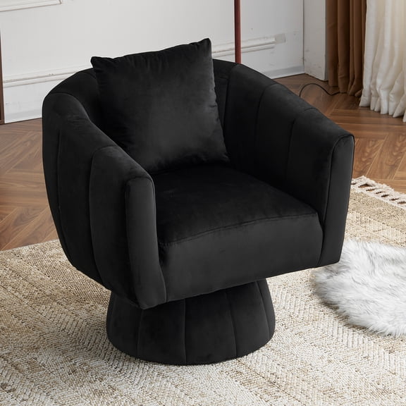 Ktaxon 360° Swivel Accent Armchair Velvet Upholstered Club Chair, Pumpkin Shape Sofa Corner Barrel Chair Black