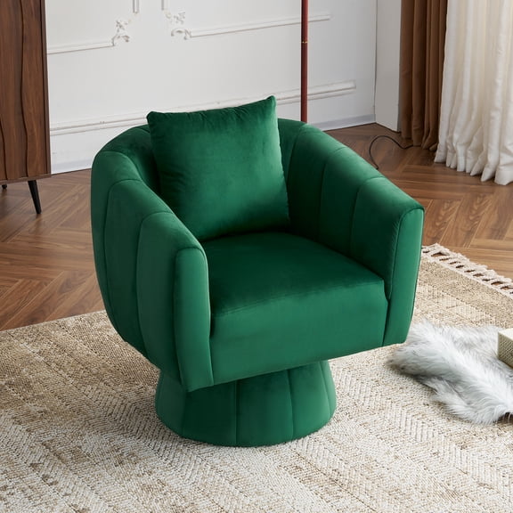 Ktaxon 360° Swivel Accent Armchair Velvet Upholstered Club Chair, Pumpkin Shape Sofa Corner Barrel Chair Green