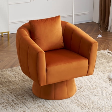 Ktaxon 360° Swivel Accent Armchair Velvet Upholstered Club Chair, Pumpkin Shape Sofa Corner Barrel Chair Orange