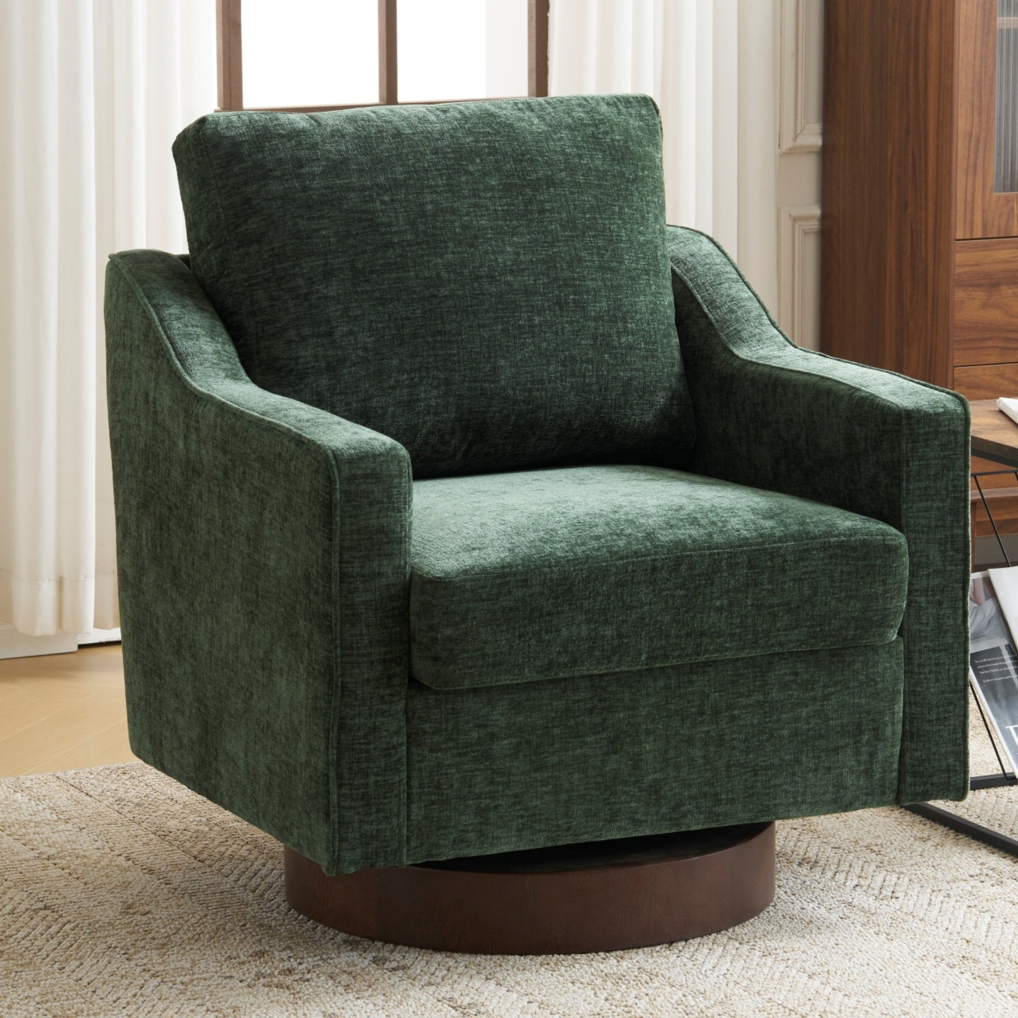 Ktaxon 360° Swivel Accent Chair Soft Chenille Fabric Arm Chair High Resilience Cushion Ideal for Living Room  Bedroom Furniture Green