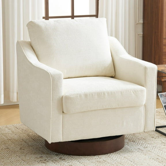 Ktaxon 360° Swivel Accent Chair Soft Chenille Fabric Arm Chair High Resilience Cushion Ideal for Living Room  Bedroom Furniture Off White