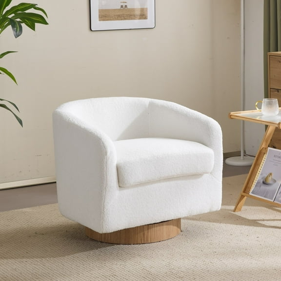 Ktaxon 360° Swivel Accent Chair, Teddy Velvet Club Lounge Chair with High Resilience Cushion, Living Room Chair, White