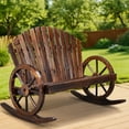thumbnail image 1 of Ktaxon 36in Double Wide Fir Wood Rocking Chair, High Back Slatted Patio Garden Rocker with Wheel Armrests, Carbonized, 1 of 10