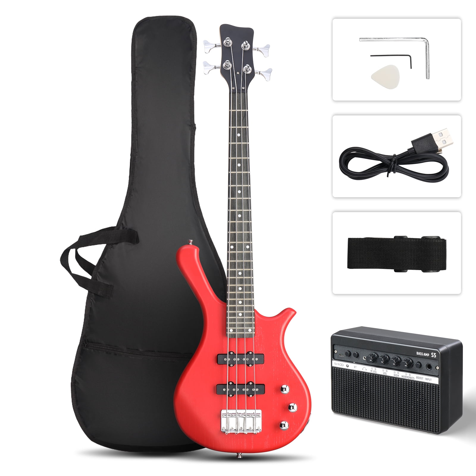 Ktaxon 36in Electric Bass Guitar with 2*10W AMP, SS Pickups, Bag