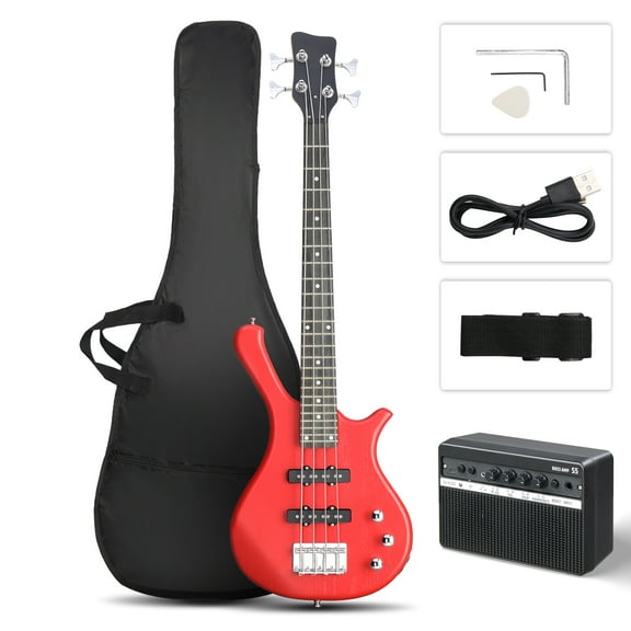 Ktaxon 36in Electric Bass Guitar with 2*10W AMP, SS Pickups, Bag, Strap, Cable, Red