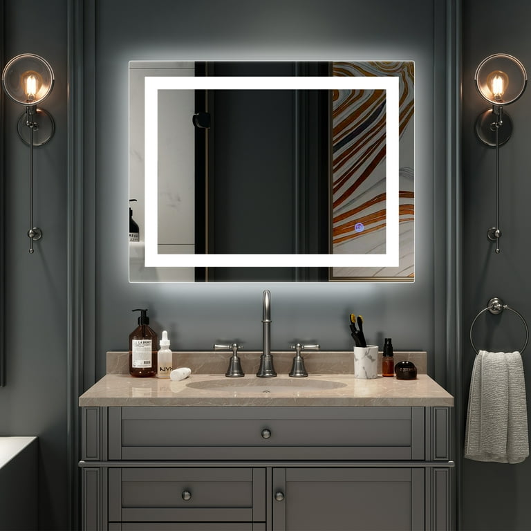 Ktaxon 36x28in LED Mirror Illuminated Wall Mirror Anti fog Bathroom Mirror with Touch Button Silver