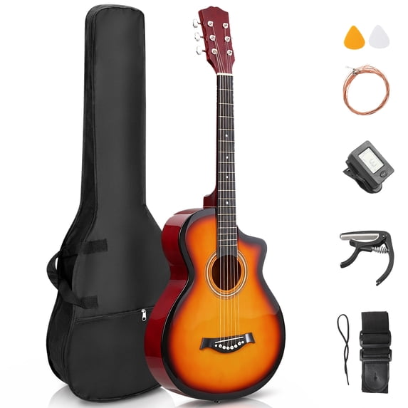 Ktaxon 38 Inch Cutaway Acoustic Guitar, Basswood Beginner Folk Guitar Starter Kit with Gig Bag, Tuner, Capo, Strap, Extra Strings & Picks for Adults Teens Students