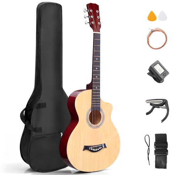Ktaxon 38 Inch Cutaway Acoustic Guitar, Basswood Beginner Folk Guitar Starter Kit with Gig Bag, Tuner, Capo, Strap, Extra Strings & Picks for Adults Teens Students