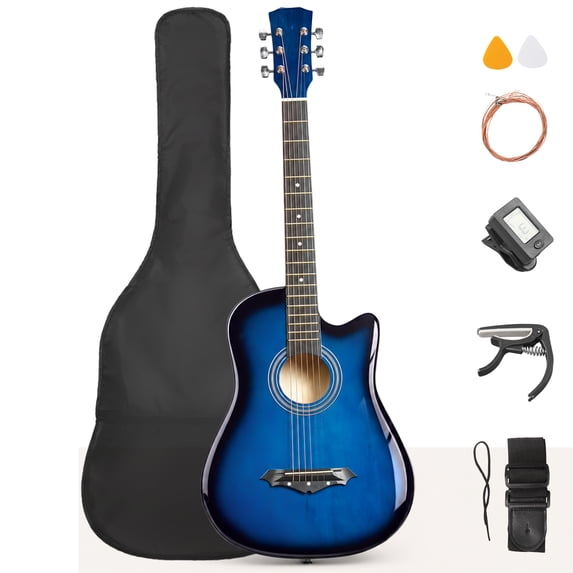 Ktaxon 38 Inch Cutaway Acoustic Guitar for Beginners,Full Basswood Guitar with Complete Starter Kit, Blue